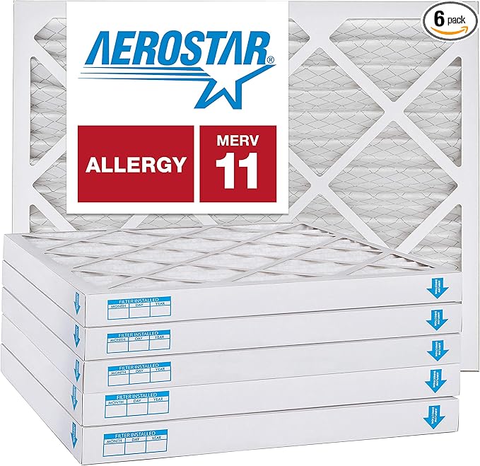 Aerostar 14x25x2 MERV 11 Pleated Air Filter, AC Furnace Air Filter, 6 Pack (Actual Size: 13 1/2" x 24 1/2" x 1 3/4")