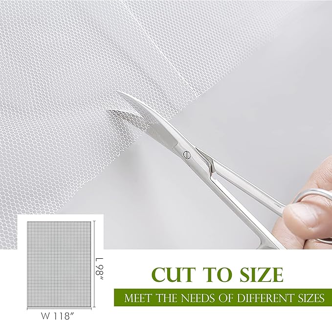 RYB HOME 2 Panels Garden Netting Size Adjustable Porch Screen Mesh Outdoor Curtains Lightweight Mosquito Curtains for Patio Gazebo Pool Hut Bug Netting, White, 59 inches Wide x 108 inches Long