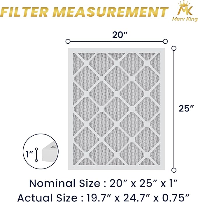 MervKing 20x25x1 Air Filter Actual Size: 19.7" x 24.7" x 0.75" MERV 8 MPR 600-700 | MADE IN USA | 6-Pack | Pleated HVAC AC Furnace Replacement