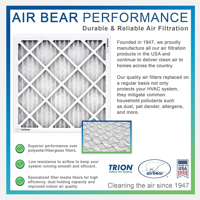 16x25x3 TRION Air Bear Cub Pleated HVAC Air Filter MERV 13 (4-Pack) (Actual Size: 15.75 x 24.75 x 3.06 Inches)