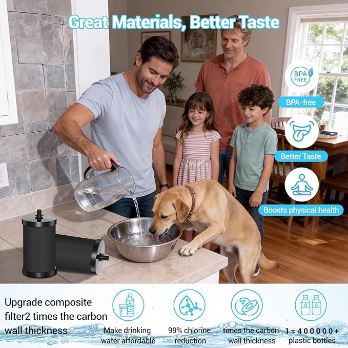 2387 Pro Filter Replacement Compatible with Alexapure 2387 Pro Water Filter Replacement, Reduces chlorine, etc，Last Up to 5000 Gallons,3-stage purification filter Upgraded version Black (2)