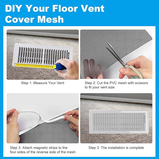 4 PCS DIY White Magnetic Vent Covers – 13.8" x 11.8" Customizable Air Register with Easy-to-Cut Mesh & Magnetic Strips, Perfect Fit for Floor/Wall/Ceiling Vents, Home Vent Solutions（White）