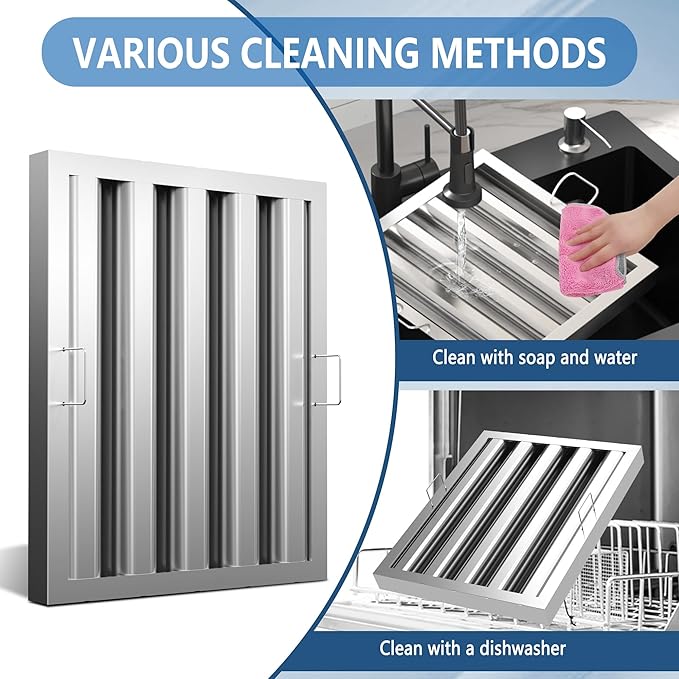 Stainless Steel Commercial Kitchen Hood Filter 19.5 W x 15.5 H Inch Range Hood Baffle for Grease Rated Commercial Kitchen Exhaust Hood 4 Grooves Hood Filter (5 Pack)