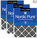Nordic Pure 25x25x2 (Actual Size: 24 1/2 x 24 1/2 x 1 3/4) Furnace Air Filters MERV 12 Pleated Plus Carbon 3 Pack