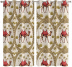 2 Panel Kitchen Cafe Curtains, Camels Palm Trees Sunlight Filtering Nature Air Through, Window Decor Tier Curtains for Living Room 104W x 84L inch Desert Date Coconut Trees Leaves Cords Beige