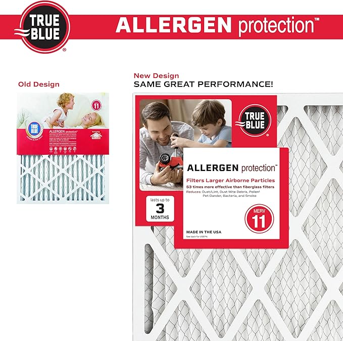 True Blue 20x30x1 MERV 11 Allergen Air Filter (4-Pack) Electrostatic Pleated HVAC AC Furnace Air Filter Replacement Filter for Home Use Made in USA
