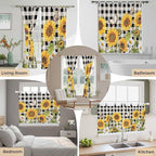 Sunflowers Bedroom Curtains 72 Inch Length, Window Curtains Tab Top, Yellow Flowers Butterfly Farmhouse Black Plaid Light Filtering Window Treatments Drapes 52"x72" 2 Panel