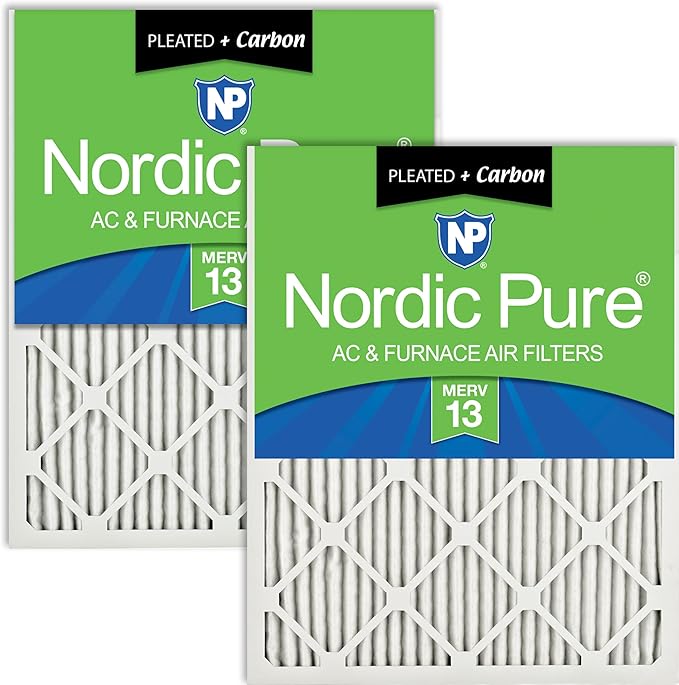 Nordic Pure 16x20x1 (Actual Size: 15 1/2 x 19 1/2 x 3/4) Pleated Air Filters MERV 13 Plus Carbon 2 Pack
