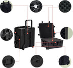 MEIJIA Portable All Weather Waterproof Hard Case, Camera Case with Customizable Fit Foam And Rolling Wheels, 24.8"X23.7"X13.17",Elegant Black