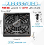 PATIKIL 70mm Fan Filter Grill, 6 Pcs Plastic Ventilation Dustproof Grill Cover Cooling Ventilator with Screws for Industry Workshop Computer Case Refrigerators Air Conditioning, Black