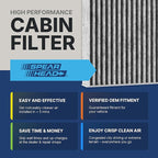 Spearhead Odor Defense Breathe Easy AC & Heater Cabin Filter | Fits Various 2006-22 Audi/VW Like OEM | Up to 25% Longer Lasting w/Activated Carbon (BE-373)
