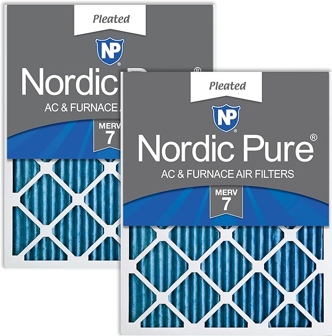 Nordic Pure 20x20x1 (Actual Size: 19 1/2 x 19 1/2 x 3/4) Pleated MERV 7 Air Filters 2 Pack