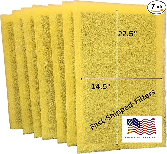 Fast-Shipped-Filters 7 Pack 16x25 Replacement Filter Pads Compatible with MicroPower Guard One Hour Air Cleaner Refill (7, Yellow, 16x25)