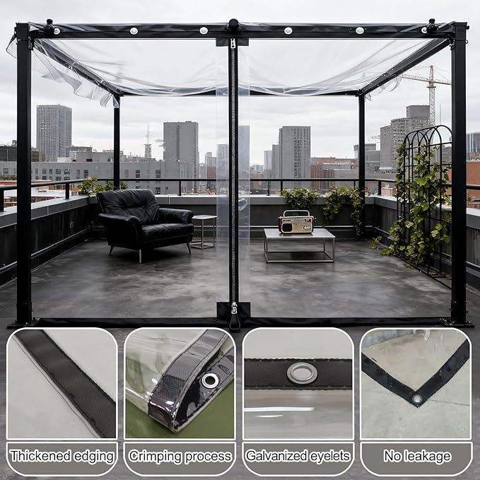 Curtain Patio Enclosure, Water Proof PVC Curtains for Gazebos with Zip, Transparent Outdoor Tarps for Patio Enclosure, Camping, Porch(3x5m)