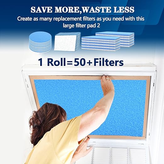 MERV 8 Air Vent Filters, 12" x 90"Cut to Fit Air Filter Material (50+ Filters),Electrostatic Triple Vent Filter for Floor, Ceiling, HVAC & RV Vents, Includes 48 Adhesive Hook Tape