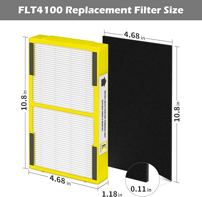 6 Pack FLT4100 HEPA Replacement Filter Size E Compatible With Guardian Technologies AC4100 AC4100CA, AC4150BLCA, AC4150PCA, AC4150P, AC4175W Purifier, Part # FLT4100 / FLT11CB4 / Filter E