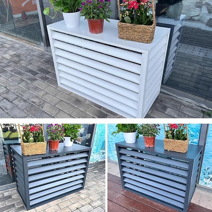 Split Air Conditioner Fence Privacy Screen 4 Panel, Aluminum Air Conditioner and Heat Pump Cover, Trash can Enclosure, Outdoor Flower Stand (Black 110x60x80cm/43x24x31.5in)