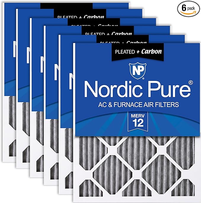 Nordic Pure 25x25x1 (Actual Size: 24 1/2 x 24 1/2 x 3/4) Furnace Air Filters MERV 12 Pleated Plus Carbon 6 Pack