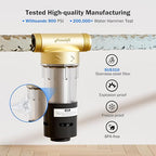 Frizzlife 40&100 Micron Spin Down Sediment Filter with Built-in Scraper, Reusable Whole House Pre-Filter for City/Well Water, Washing Machine, Flushable Filtration, 1"&3/4" NPT, BPA Free, JB40-100