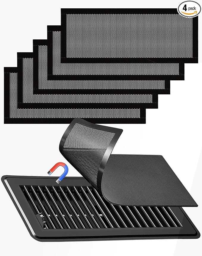 6-Pack Black Magnetic Vent Covers 4.7x10.2 Inch - Universal Fit for Floor, Wall & Ceiling Registers (5"-6" Width x 10"-12"Length) | High Airflow Mesh Design | Tool-Free Easy Installation