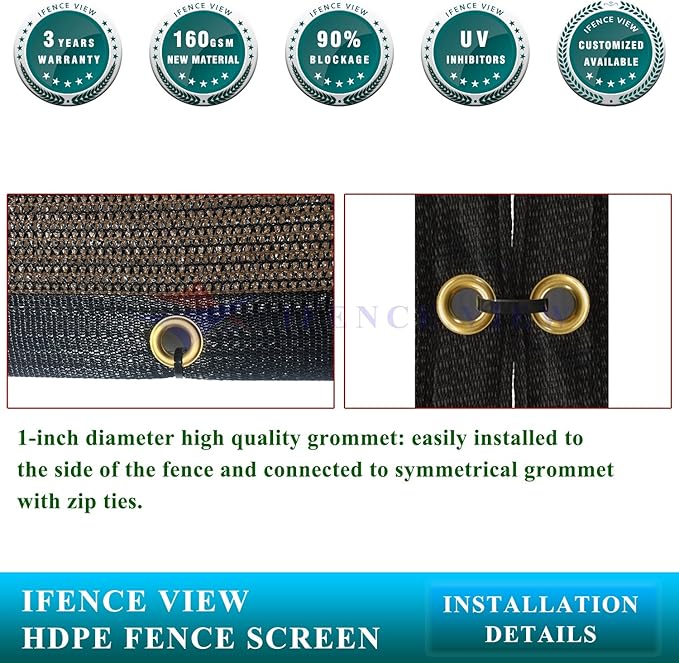 Ifenceview 6'x1' to 6'x100' Brown Shade Cloth Panels Fence Privacy Screen Fabric Mesh Net for Construction Site Yard Driveway Garden Railing Pool Balcony Canopy Awning 160 GSM (6' x 90')