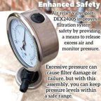 DEX2400S Air Relief Valve and Gauge Adapter Assembly Compatible with Hayward Pro, Super, Micro-Clear DE Series, Pool Sand Filter Pressure Gauge