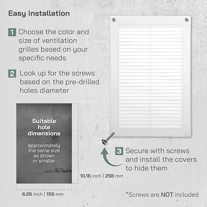 Vent Systems 6" x 10" White Plastic Soffit Vent Cover – Durable Flat Rectangular Air Vent Grille with Built-in Mesh – Weather Resistant Ventilation Grill for Wall or Ceiling - Indoor & Outdoor Use