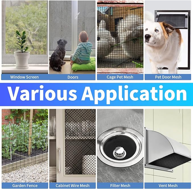 304 Stainless Steel Mesh, 47in x 10ft, 22 Mesh, Sturdy Metal Screen Roll for Window, Door, Air Vents, Filter, Cage, Garden, Patio, Pet (Black, 47inch x 10 feet)