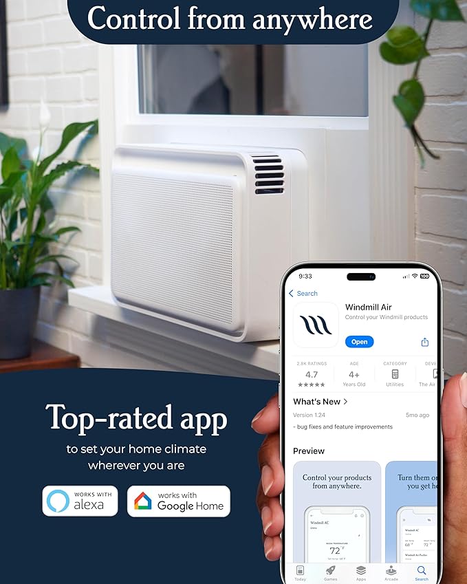 Windmill Window Air Conditioner - Quiet & Smart, Easy Install, Voice-Enabled, Remote & App Control AC Unit - 10,000 BTU Inverter w/WhisperTech