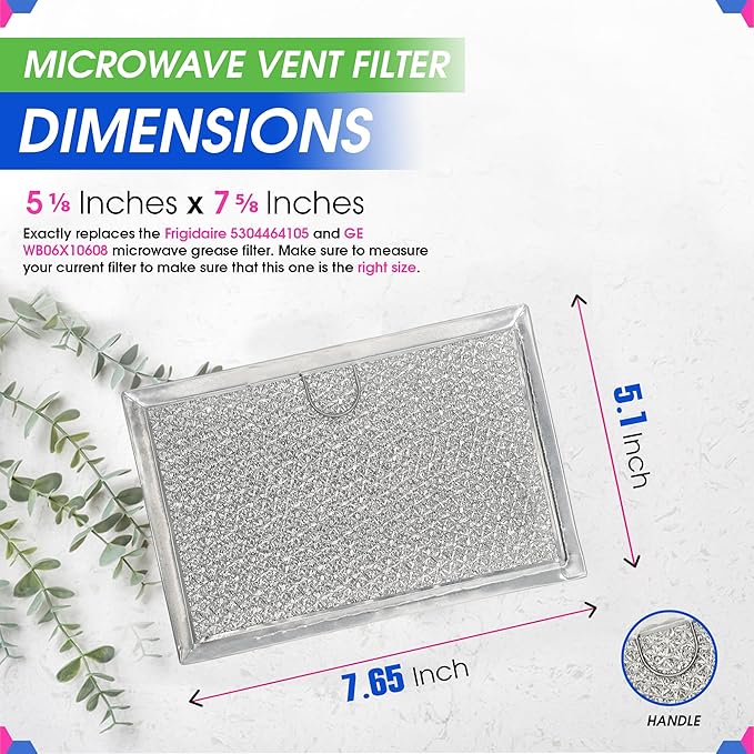 Microwave Filter Replacement 5.12” x 7.64” Fits Frigidaire 5304464105 WB06X10608 GE Microwave Filter - Aluminum Mesh Screen Grease Filter - Filters Air Entering Over the Range Oven Vent Fan (4-Pack)