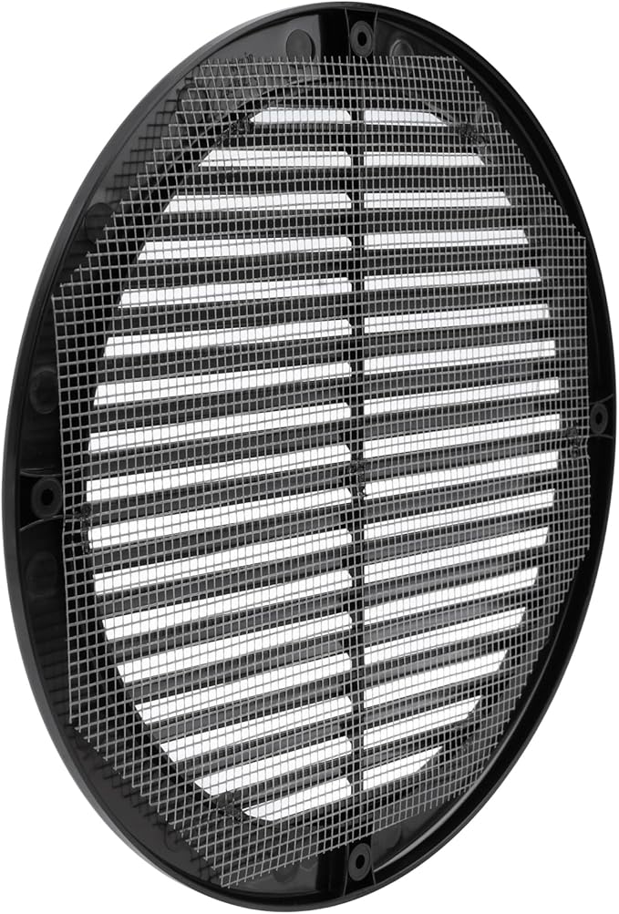 Vent Systems 8" Inch (Opening Dimensions) - Pack of 5 - Black Soffit Vent Cover - Plastic Round Air Vent Grille - Built-in Mesh Screen - HVAC Register Louver for Bathroom, Home, Kitchen