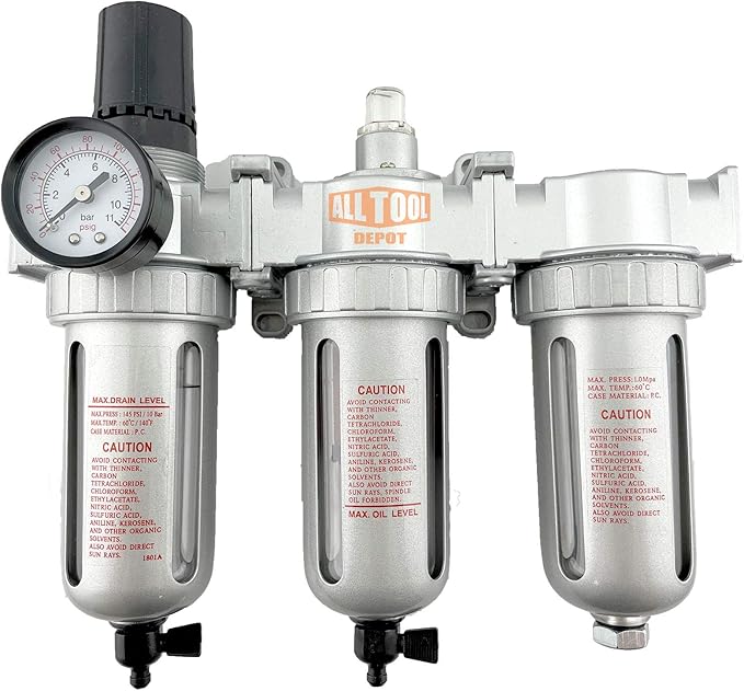 1/4" NPT MID FLOW Filter Regulator Coalescing Desiccant Dryer System For Compressed Air Lines, Poly Bowls, Great For Paint Spray And Plasma Cutter (MANUAL DRAIN)
