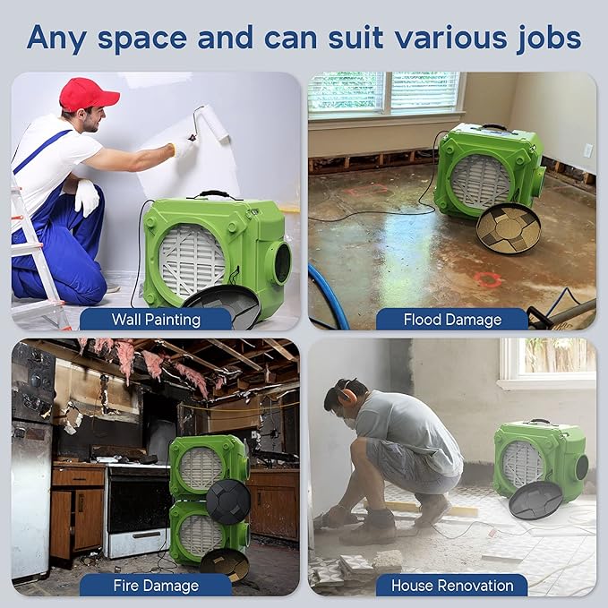 AlorAir CleanShield HEPA 550 - Heavy Duty Commercial Air Scrubber HEPA Filter System, 25' Power Cord with Lighted End and Roto-Molded Unbreakable Housing Air Cleaner, cETL Listed, Green (Pack of 8)