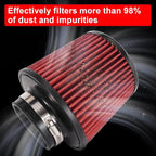 Cold Air Intake Filter High Performance Washable Filter Clamp-On Replacement Air Filter Flange Diameter 3inch/76mm Red