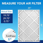 LotFancy 20x30x1 Air Filter MERV 13 6-Pack, Electrostatic Pleated HVAC Furnace Air Filter, Captures Pet Dander Smog Smoke, Actual Size: 19.75"x29.75"x0.75"