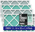 Spearhead [14x25x1, 4-PK] MERV 11+ EPA-Registered Odor Defense HVAC AC Furnace Filter w/Rigid Frame, Clog-Free Design, Verified Efficiency & Quiet Filtration