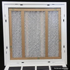 30x14 Return Air Vent Cover Grille for Wall or Ceiling Duct Opening - 1" Filter Compatible - Removable Flat Stamped Face Air Filter Grill by HVAC Premium - White - Overall Size: 32.5" x 16.5"