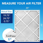 LotFancy 20x25x1 Air Filter MERV 13 6-Pack, Electrostatic Pleated HVAC Furnace Air Filter, Captures Pet Dander Smog Smoke, Actual Size: 19.75"x23.75"x0.75"