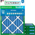 Filterbuy 16x20x2 Air Filter MERV 13 Optimal Smoke & Allergy Defense (4-Pack), Electrostatic Pleated HVAC AC Furnace Filters Replacement, Made in USA (Actual Size: 15.50 x 19.50 x 1.75)