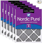 Nordic Pure 16x16x1 (Actual Size: 15 3/4 x 15 3/4 x 3/4) Furnace Air Filters MERV 8 Pleated Plus Carbon 6 Pack