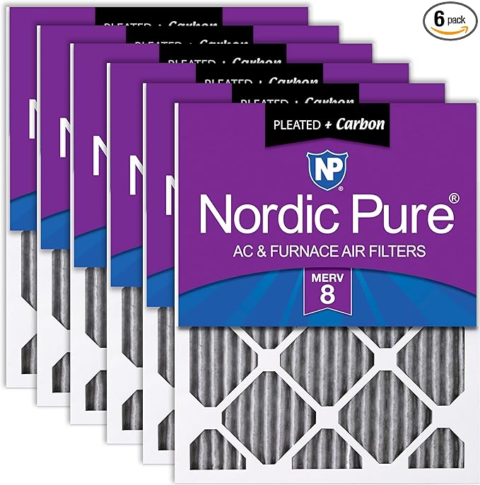 Nordic Pure 18x20x1 (Actual Size: 17 1/2 x 19 1/2 x 3/4) Furnace Air Filters MERV 8 Pleated Plus Carbon 6 Pack