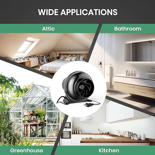 InfiniPower 195 CFM Inline Ventilation Fan 4" Air Carbon Filter and 4 Inch 8 Feet Black Ducting, Combo for Grow Tent, Greenhouse, Kitchen, Basement