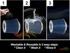 BLUE 3.5" 89 mm Inlet Narrow Air Cone Replacement Performance Washable Clamp-On Dry Air Filter