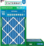 Filterbuy 16x25x2 Air Filter MERV 13 Optimal Smoke & Allergy Defense (2-Pack), Electrostatic Pleated HVAC AC Furnace Filters Replacement, Made in USA (Actual Size: 15.50 x 24.50 x 1.75)