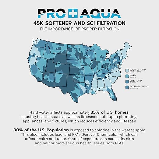 PRO+AQUA PRO-SCI-S45E Whole House Water Filter & Softener Bundle | 45,000 Grain Capacity | Removes Chlorine, Sediment, VOCs, Calcium & Magnesium | Ideal for 3–4 Bathrooms | High-Flow, Heavy-Duty