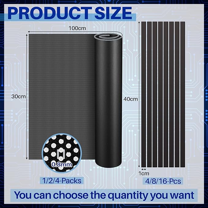 Woanger 1 Pcs 1000 x 300 mm DIY PC Case Dust Filter PC Fan Mesh Filter Floor Vent Cover PVC Dustproof Cover with Magnetic Strip for Computer Chassis Speaker and More, 0.03 Inch Hole, Black