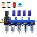 1/4'' NPT 5 Stage Air Drying System,Air Compressor Dryer System,5 &0.5 &0.01 Micron Filter Cartridge,Double Desiccant Dryers & Air Regulator,Metal Bowl, Semi-Auto Drain,Industrial Grade-Blue