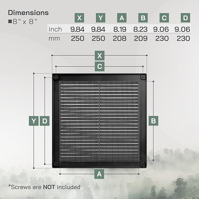 Vent Systems 10'' x 10'' Inch Black Soffit Vent Cover - Pack of 100 - Flat Square Air Vent Louver - Grille Cover - Built-in Insect Screen - HVAC Vents for Bathroom, Home Office, Kitchen 10x10 Inch