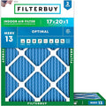 Filterbuy 17x20x1 Air Filter MERV 13 Optimal Smoke & Allergy Defense (2-Pack), Electrostatic Pleated HVAC AC Furnace Filters Replacement, Made in USA (Actual Size: 16.50 x 19.50 x 0.75)