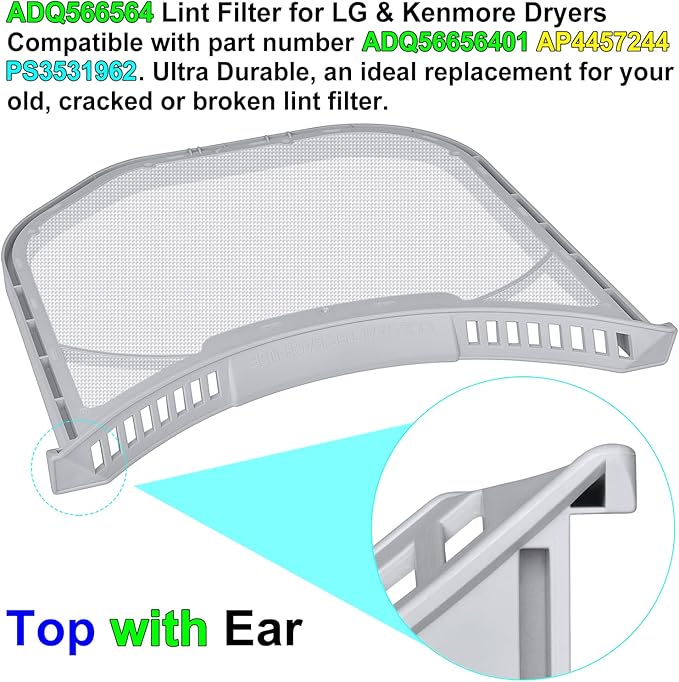 ADQ566564 Lint Filter Replacement for LG and Kenmore Dryers, Ultra Durable Lint Screen Trap, Rim without Felt Seal, Filter Size 11.9 * 10.9 inch (30.1 * 27.6 cm)